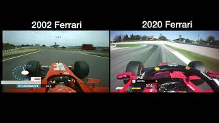 F1 2002 Ferrari vs 2020 Ferrari  Barcelona [upl. by Yrreiht]