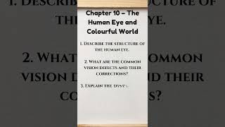 CBSE Class 10 Physics The Human Eye and Colourful World 2025 Exam Expected Questionscbse10science [upl. by Thant]