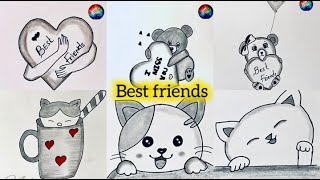 Best Friends Drawing Easy Step by Step  How to Draw Cute Teddy Bear  Friendship Day  BFF Drawing [upl. by Shanda827]