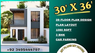 30x36 Floor Plan Design  30 by 36 ghar ka naksha  3 bhk house plan  1080 sqft  MY PLANS MY HOUSE [upl. by Aselehc]