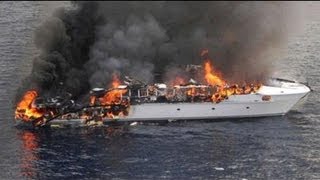 Super Yacht FIRE Super Rich Passengers Crew Escape Luxury Yacht Sinks in High Seas [upl. by Ziza878]