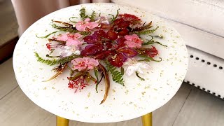 Resin Art Tutorial Amazing White and GOLD TABLE Made of FLOWERS and Epoxy Resin [upl. by Alesram84]