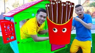 Funny Uncles amp Auntie Pretend Play w Giant Magic Chocolate French Fries Food Toys [upl. by Anedal]