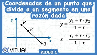 Coordenadas de un punto que divide a un segmento en una razón dada ejemplo 1  Geometría  Vitual [upl. by Atoked319]