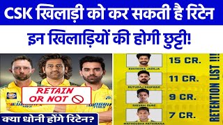 CSK Retained Players List For IPL 2025 CSK खिलाड़ी को कर सकती है रिटेनइन खिलाड़ियों की होगी छुट्टी [upl. by Kinimod963]