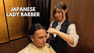 💈ASMR Got My Curly Hair Cut by Charming Lady Barber at Luxury Hair Salon in Tokyo Japan [upl. by Teilo]