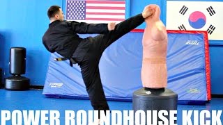 POWER ROUNDHOUSE KICK TUTORIAL ROUND HOUSE KICK KNOCKOUT HOW TO DO A ROUNDHOUSE KICK [upl. by Wilhide]