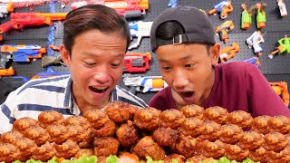 NERF GUN VLOG 03 CHICKEN FRIED BATTLE THỬ THÁCH ĂN GÀ RÁN KFC [upl. by Akin375]