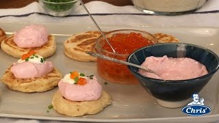 Mini whole meal pikelets with caviar and sour cream [upl. by Lesna808]