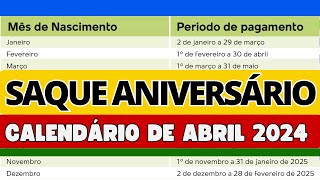 VEJA O CALENDÁRIO DE PAGAMENTO DO SAQUE ANIVERSÁRIO DO FGTS EM ABRIL 2024 GRANA EXTRA [upl. by Yardna289]