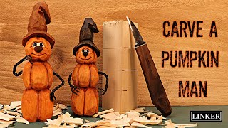 How to Carve a Stacked Pumpkin Man Full Woodcarving Tutorial [upl. by Streeto]