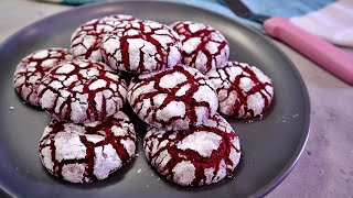 Red Velvet Crinkle Cookies  No Chill Needed Recipe [upl. by Cupo]