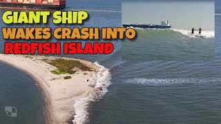 Drone Captures Stunning Giant Ship Wakes Crashing into Redfish Island on Galveston Bay [upl. by Nylesoy255]