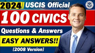 USCIS Official 100 CIVICS Questions and Answers for the US Citizenship Interview amp test 2024 N400 [upl. by Arratahs]