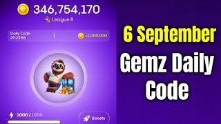 Gemz Daily Code Today 6 September  Gemz Daily Code  Gemz Daily Combo Today [upl. by Erhard]