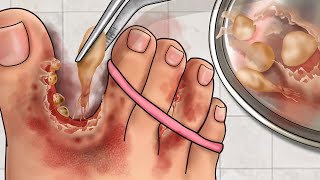 ASMR Treatment Athletes Foot And Warts Between Toes  무좀과 발가락 사이의 사마귀 치료  Foot Care Animation [upl. by Paugh]