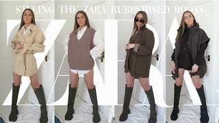 STYLING THE ZARA KHAKI RUBBERISED BOOTS  STYLE HAUL [upl. by Lalaj452]