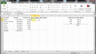 Beispiel ABC Analyse mit Excel 2010 2013 2016 2019 365 [upl. by Eniluqcaj]