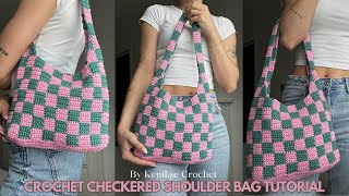 Crochet checkered tote bag tutorial I Kenikse Crochet [upl. by Elliott]