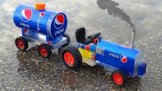 How to make a tractor with water tank from Pepsi cans 🚜cars at home  DIY z [upl. by Millwater699]