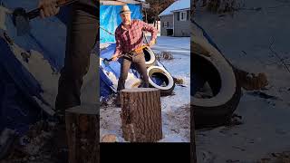 Splitting Big Rounds axe woodworking shorts [upl. by Ecydnac]