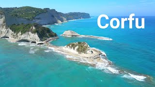 Corfu drone Sidari Porto Timoni Cape Drastis Kassiopi Paleokastritsa Antinioti Angelokastro [upl. by Ahsikin]