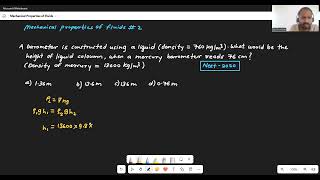 A barometer is constructed using a liquid  Mechanical properties of fluids 2  NEET 2020 [upl. by Aldas]