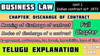 Discharge of Contract👈In telugu explanationfull chapterBusiness law in telugu for b com amp bba [upl. by Yornoc816]