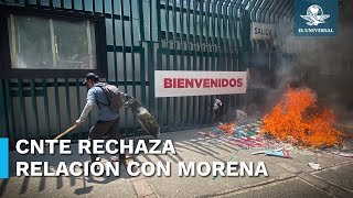 CNTE protesta con incendios en sedes de partidos políticos en CDMX [upl. by Laforge]