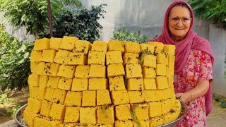 Soft And Spongy Khaman Dhokla  DHOKLA RECIPE  Besan Dhokla Recipe  Village food [upl. by Bach]