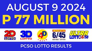 Lotto Result Today 9pm August 9 2024  PCSO Complete [upl. by Staffan]