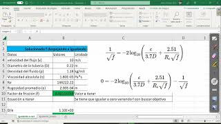 Cálculo en Excel del factor de fricción usando ColebrookWhite [upl. by Alimac]
