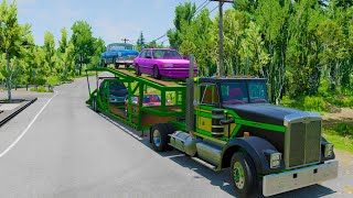 Double Flatbed Trailer Truck vs speed bumps Busses vs speed bumps Beamng Drive [upl. by Audra]