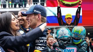 Max Verstappen celebrates win with Kelly Piquet Ocon amp Gasly  Wholesome Podium scenes BTS [upl. by Nosidam898]