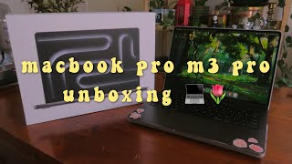 macbook pro 14quot m3 pro 512gb space black aesthetic unboxing 💻🌱 setup customisation  accessories [upl. by Aicilic]