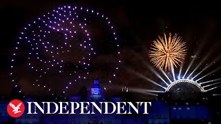 Londons New Years Eve fireworks return with breathtaking display [upl. by Odeen]