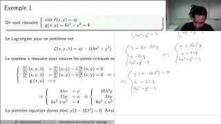 Mathématiques I  Cours 92  Optimisation sous contrainte méthode de Lagrange part I [upl. by Ahsayn59]