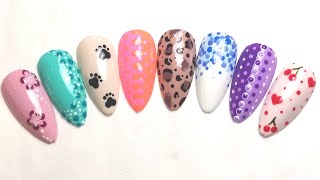 NAIL ART 8 Different Beginner Dotting Tool Gel Designs [upl. by Hazem]