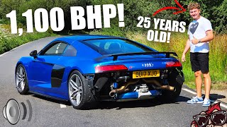 25 YEAR OLDS INSANE TWIN TURBO 1100HP AUDI R8 REVIEW CRAZY V10 SOUNDS [upl. by Fortunia]