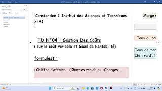 Comptabilité Analytique Rappel de Formule Coût Variable [upl. by Affay]