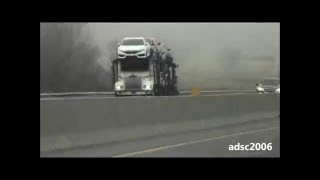 Trucks In fog on Highway 401 [upl. by Atinej118]