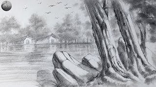 How to draw foggy landscape  Foggy Scenery  Mist landscape  easy step by step [upl. by Llet844]