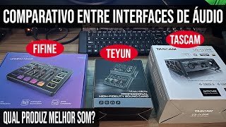 Comparativo entre as Interfaces de Áudio Teyun Q12 Fifine AmpliGame e Tascam USW 1x2Hr [upl. by Epolulot]