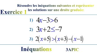 Inéquations  Résoudre une inéquation du premier degré à une inconnue  Exercice 1  3APIC BIOF [upl. by Wiencke]