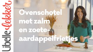 Sandra Bekkari tipt ovenschotel met zalm en zoeteaardappelfrietjes [upl. by Ynnaf]