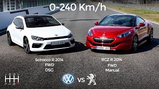 BATTLE VOLKSWAGEN Vs PEUGEOT  Scirocco R 280Hp Vs Rcz R 271Hp  FWD Vs FWD [upl. by Latreshia425]