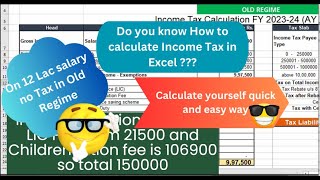 Income Tax calculation  Old Regime in Excel on 12 lac salary Quick n Simple way with 0 Tax😀 FY2324 [upl. by Daj]