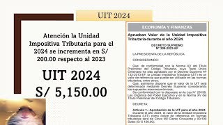 Aprueban valor de la Unidad impositiva tributaria para el año 2024 DS N°3092023EF a S5150 [upl. by Aronal]