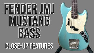 Fender JMJ Mustang Bass  closeup view of all features  road worn short scale bass [upl. by Koloski]