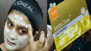 How to bleach face at home VLCC Insta Glow Gold Bleach Reviewघर पे ब्लीच कैसे करे [upl. by Acilegna864]